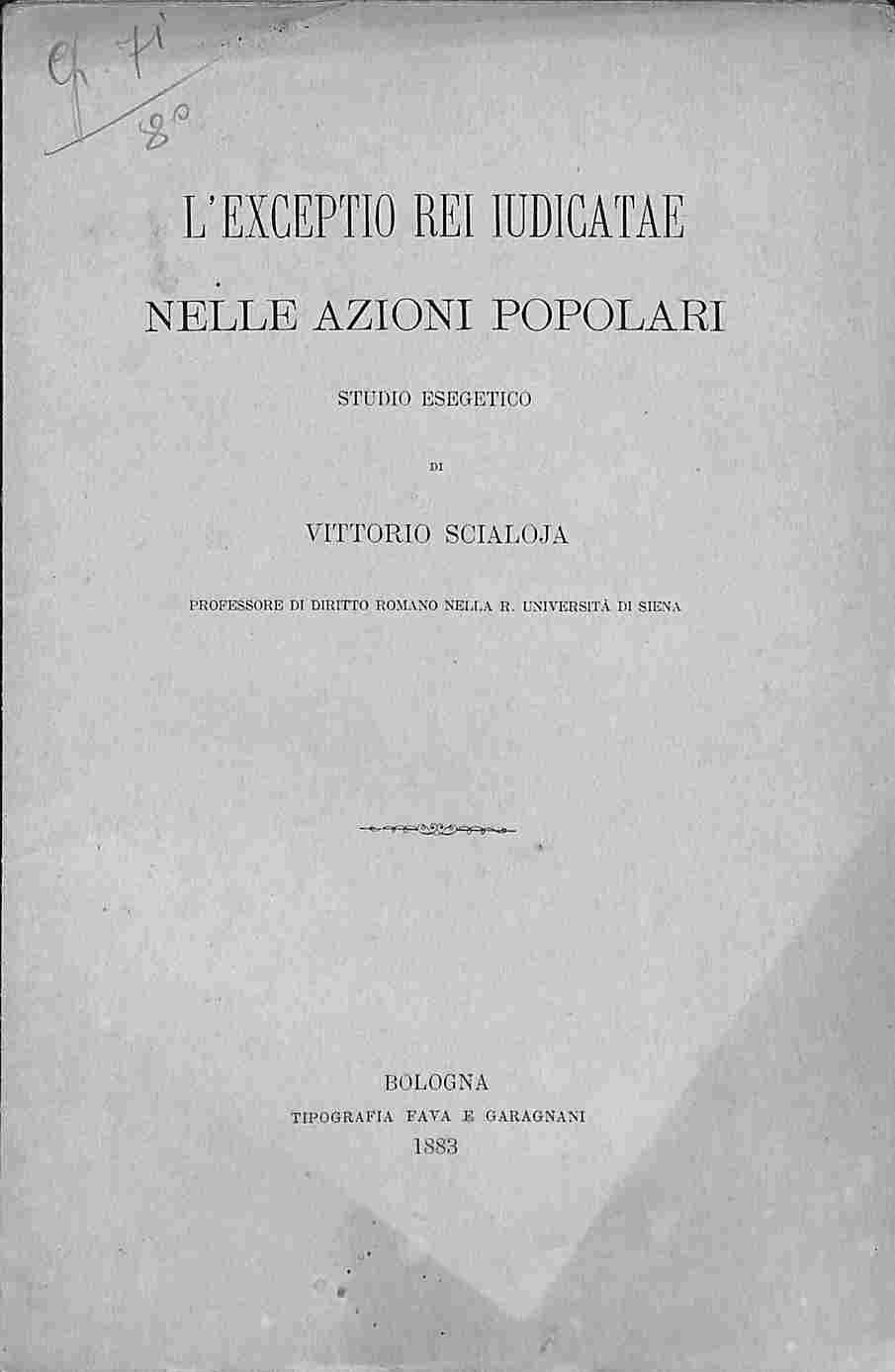 L'exceptio rei iudicatae nelle azioni popolari. Studio esegetico